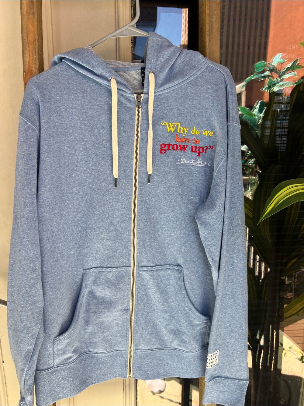 Disney Family Museum Light Blue Heather Full-Zip Hoodie with Quote Embroidery